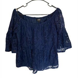 a.n.a Navy Blue Off Shoulder Lace Blouse